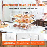 Pastry Display Case, 3-Tier Commercial Countertop Bakery Display Case, Acrylic Display Box with Rear Door Access & Removable Shelves, Keep Fresh for Donut Bagels Cake Cookie, 20.7"x14.2"x16.3"